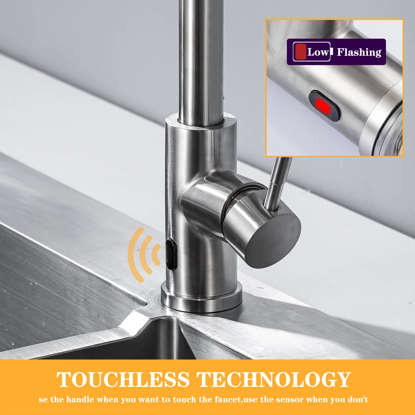 Smart Touchless Kitchen Faucet Brushed Poll Out Infrared Sensor Faucets