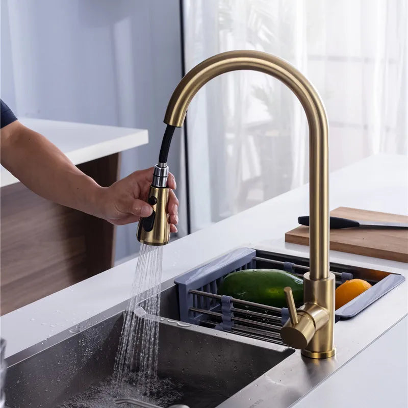 Pull Out Kitchen Faucet SDSN Gold Brushed Pull Down Kitchen Faucets Stainless