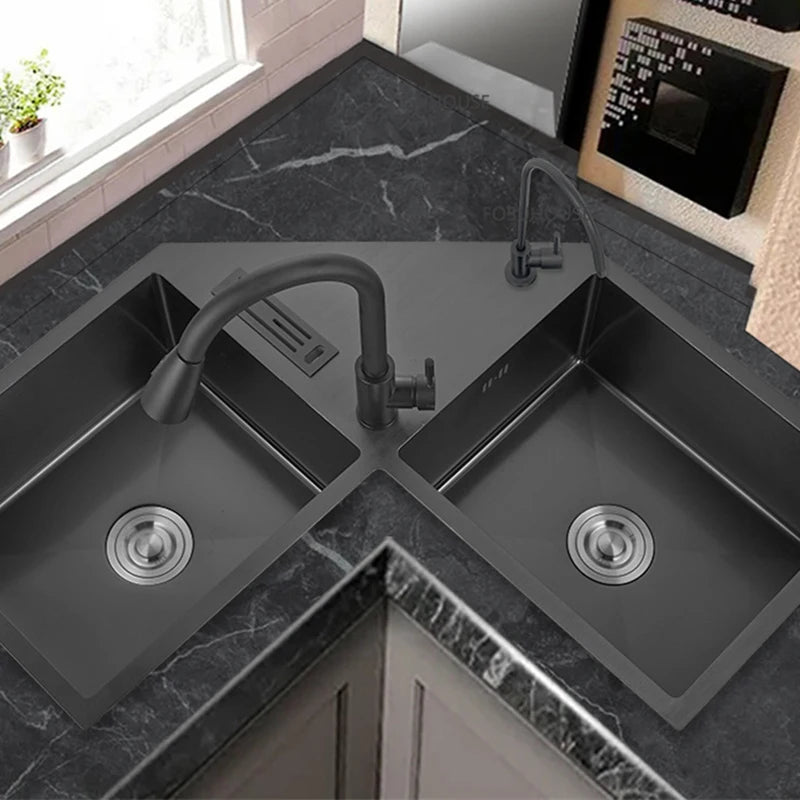 304 Stainless Steel Corner Sink Kitchen Fixture Gourmet Faucet Kitchen