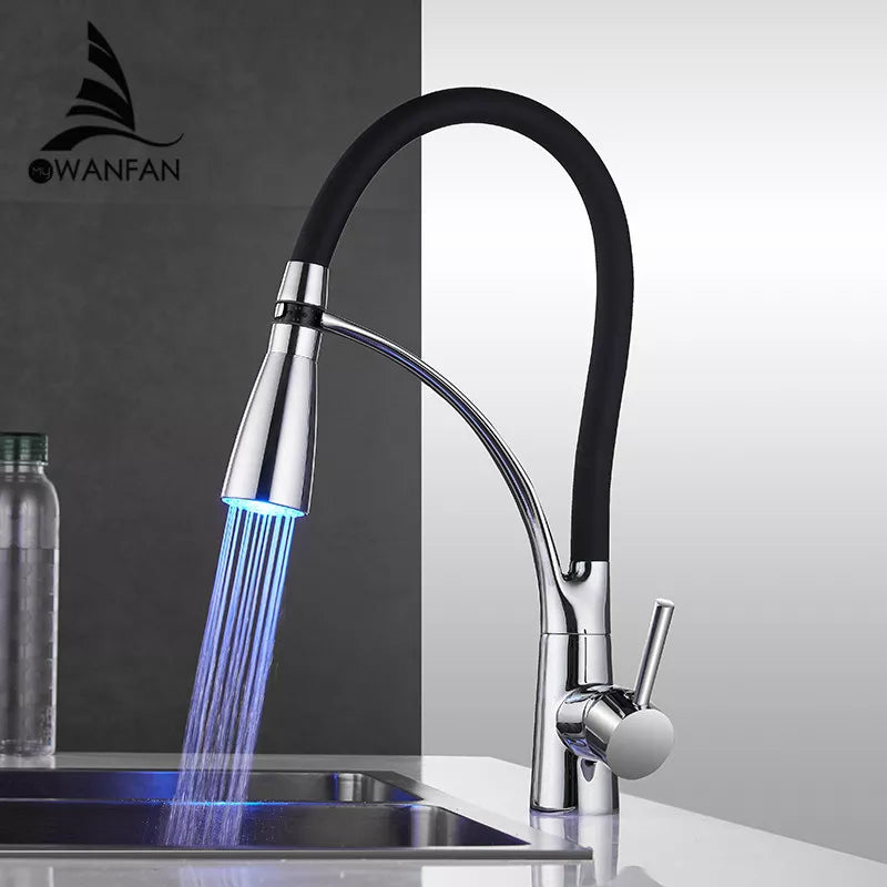 Kitchen Faucets With Rubber Design Chrome Mixer Faucet for LED Kitchen