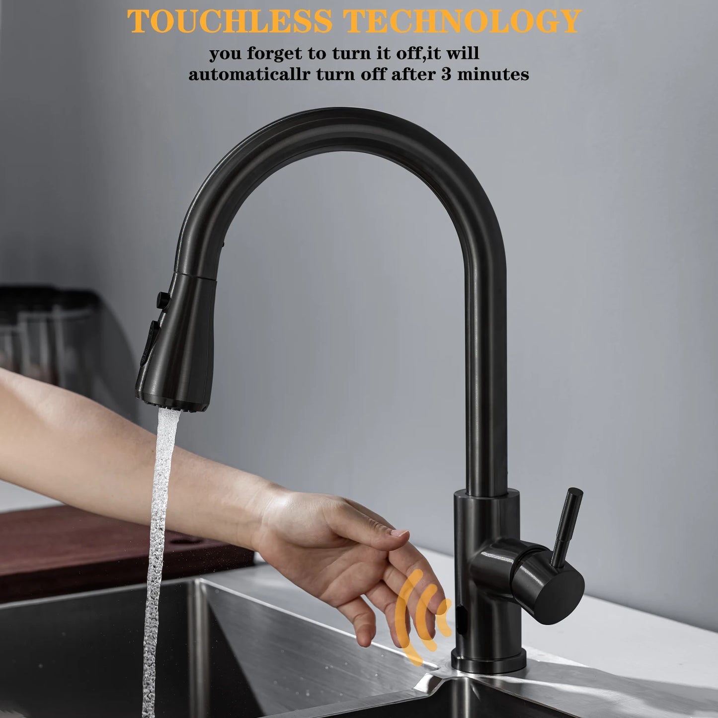 Smart Touchless Kitchen Faucet Brushed Poll Out Infrared Sensor Faucets