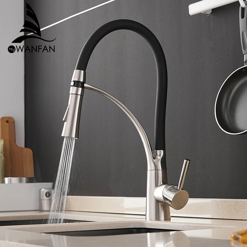 Kitchen Faucets With Rubber Design Chrome Mixer Faucet for LED Kitchen