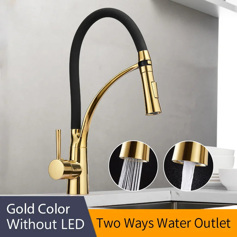 Kitchen Faucets With Rubber Design Chrome Mixer Faucet for LED Kitchen