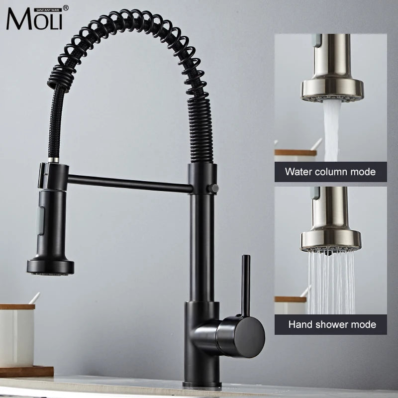 MOLI Brass Black Kitchen Faucets Deck Mounted Mixers Taps 360 Degree