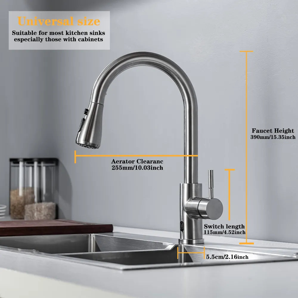 Smart Touchless Kitchen Faucet Brushed Poll Out Infrared Sensor Faucets