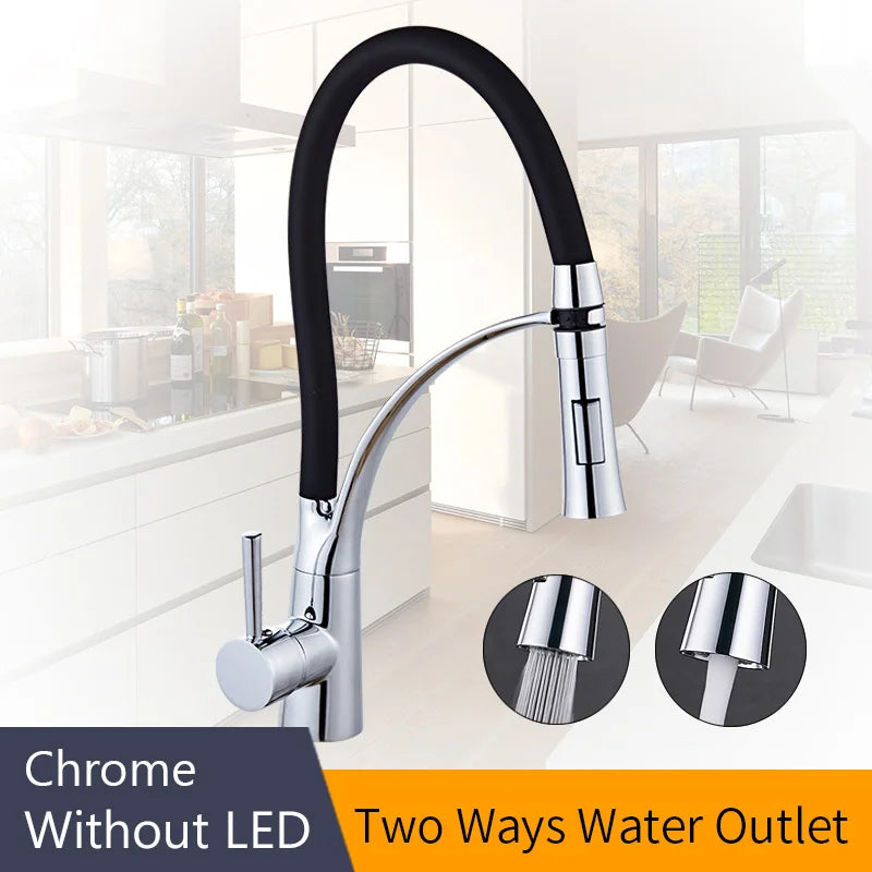 Kitchen Faucets With Rubber Design Chrome Mixer Faucet for LED Kitchen