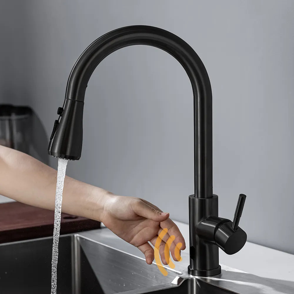 Smart Touchless Kitchen Faucet Brushed Poll Out Infrared Sensor Faucets