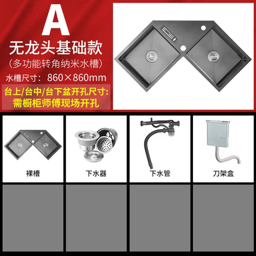 304 Stainless Steel Corner Sink Kitchen Fixture Gourmet Faucet Kitchen