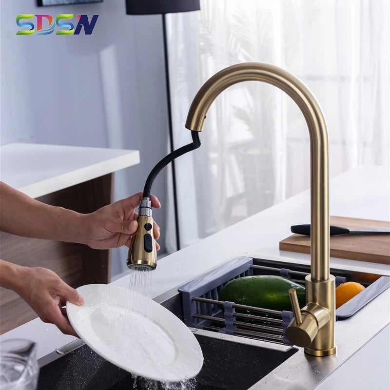 Pull Out Kitchen Faucet SDSN Gold Brushed Pull Down Kitchen Faucets Stainless