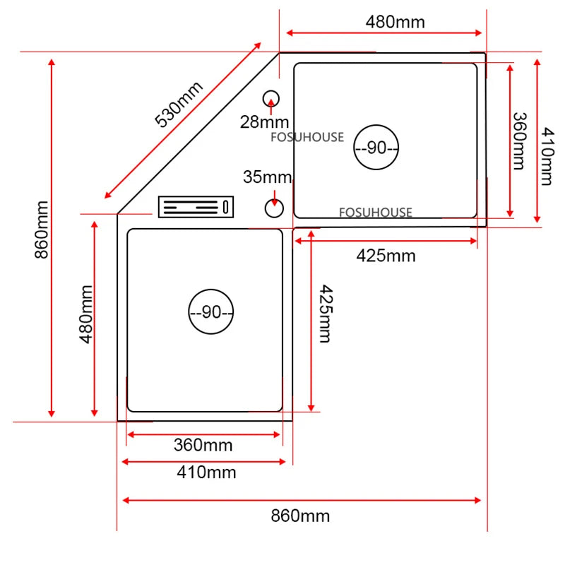 304 Stainless Steel Corner Sink Kitchen Fixture Gourmet Faucet Kitchen